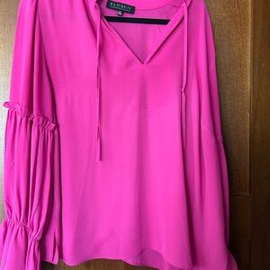 Eloquii Pink Ruffled Blouse with Tie Front